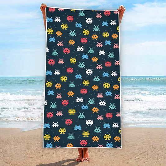 8-Bit Video Game Monsters Pattern Print Beach Towel