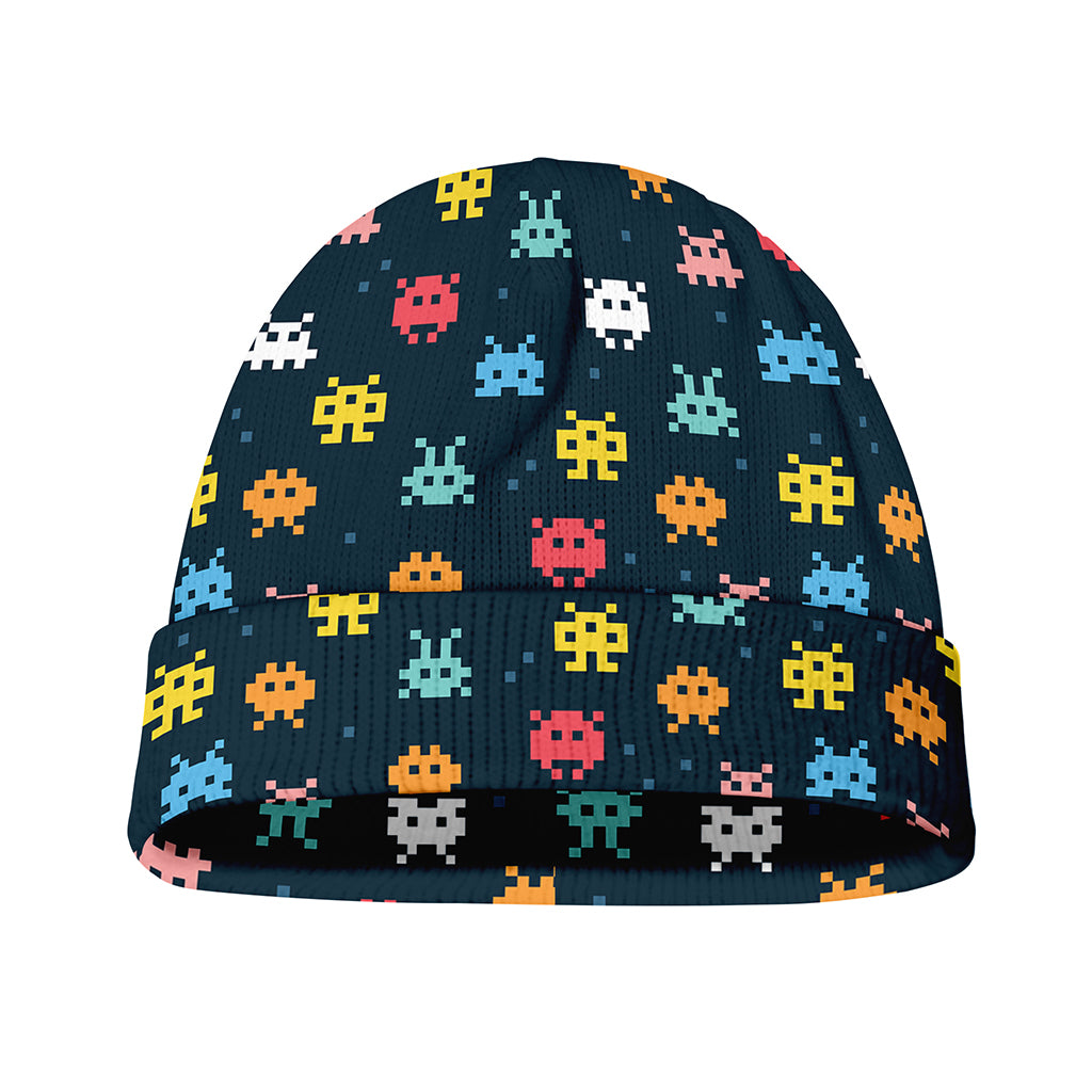 8-Bit Video Game Monsters Pattern Print Beanie