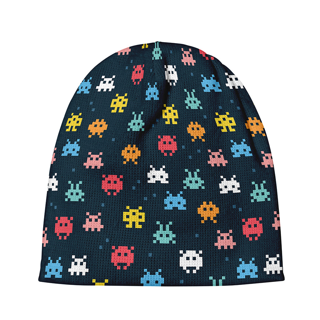 8-Bit Video Game Monsters Pattern Print Beanie