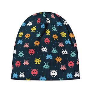 8-Bit Video Game Monsters Pattern Print Beanie