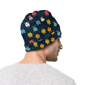 8-Bit Video Game Monsters Pattern Print Beanie