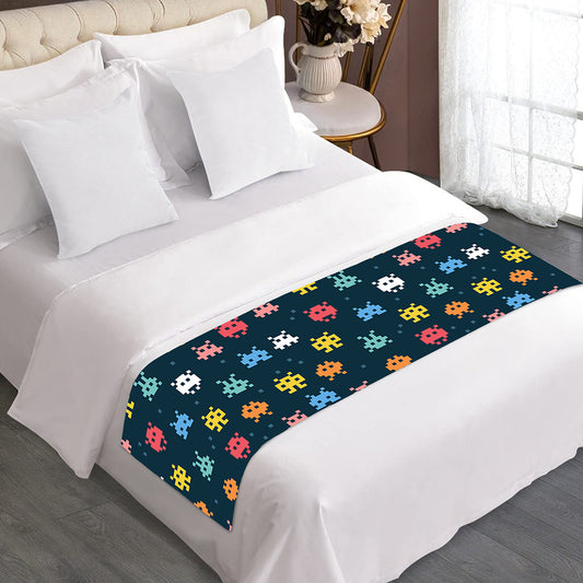 8-Bit Video Game Monsters Pattern Print Bed Runner