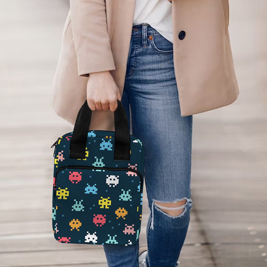 8-Bit Video Game Monsters Pattern Print Bible Tote Bag