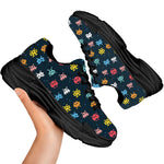 8-Bit Video Game Monsters Pattern Print Black Chunky Shoes