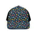 8-Bit Video Game Monsters Pattern Print Black Mesh Trucker Hat