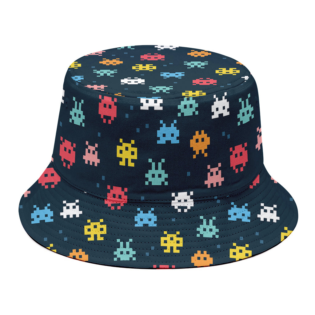 8-Bit Video Game Monsters Pattern Print Bucket Hat