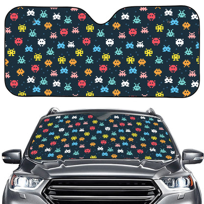 8-Bit Video Game Monsters Pattern Print Car Windshield Sun Shade
