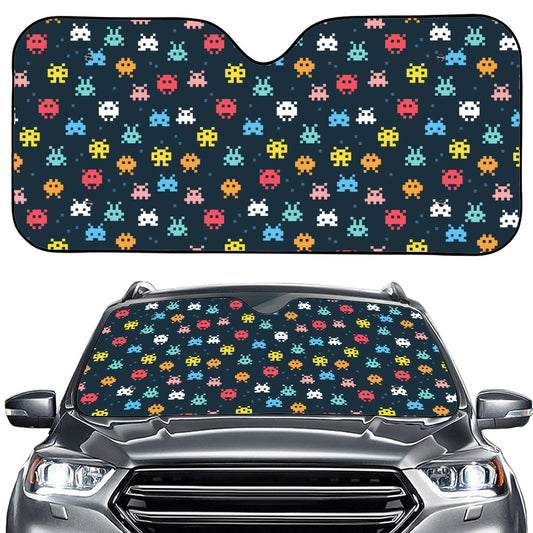 8-Bit Video Game Monsters Pattern Print Car Windshield Sun Shade
