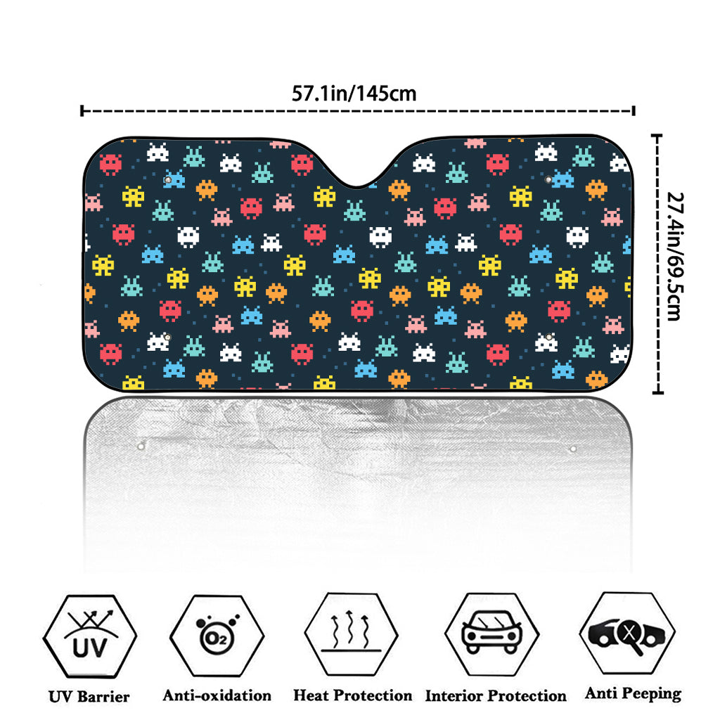 8-Bit Video Game Monsters Pattern Print Car Windshield Sun Shade