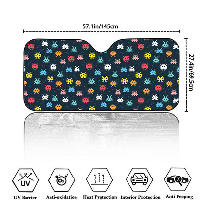 8-Bit Video Game Monsters Pattern Print Car Windshield Sun Shade