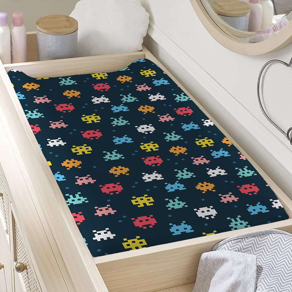8-Bit Video Game Monsters Pattern Print Changing Pad Cover