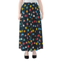 8-Bit Video Game Monsters Pattern Print Chiffon Maxi Skirt