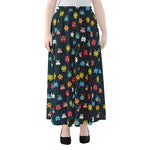8-Bit Video Game Monsters Pattern Print Chiffon Maxi Skirt