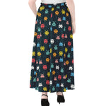 8-Bit Video Game Monsters Pattern Print Chiffon Maxi Skirt