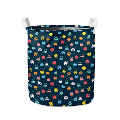 8-Bit Video Game Monsters Pattern Print Collapsible Laundry Basket