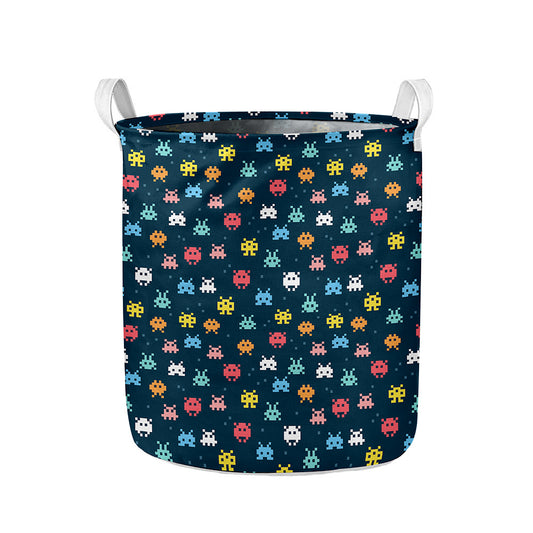8-Bit Video Game Monsters Pattern Print Collapsible Laundry Basket