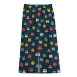 8-Bit Video Game Monsters Pattern Print Cotton Front Slit Maxi Skirt