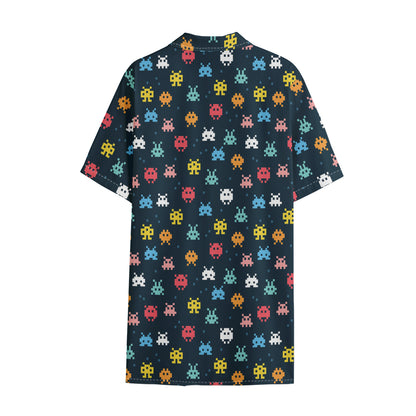 8-Bit Video Game Monsters Pattern Print Cotton Hawaiian Shirt