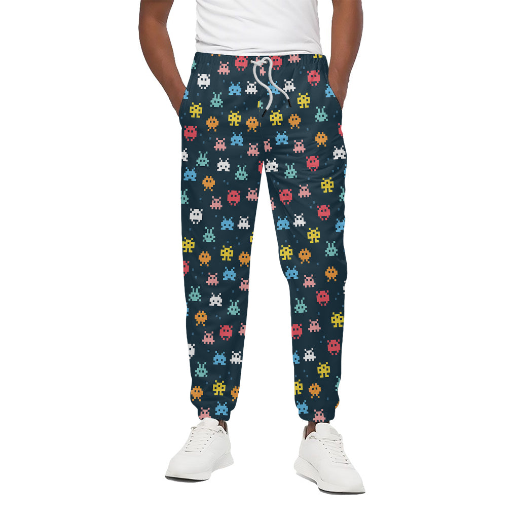 8-Bit Video Game Monsters Pattern Print Cotton Pants