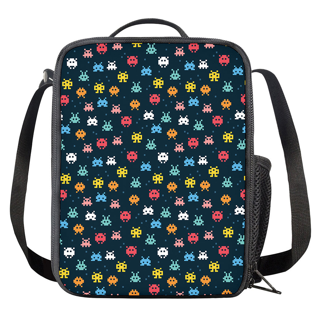 8-Bit Video Game Monsters Pattern Print Crossbody Lunch Bag