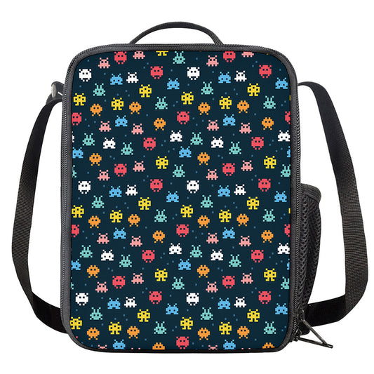 8-Bit Video Game Monsters Pattern Print Crossbody Lunch Bag