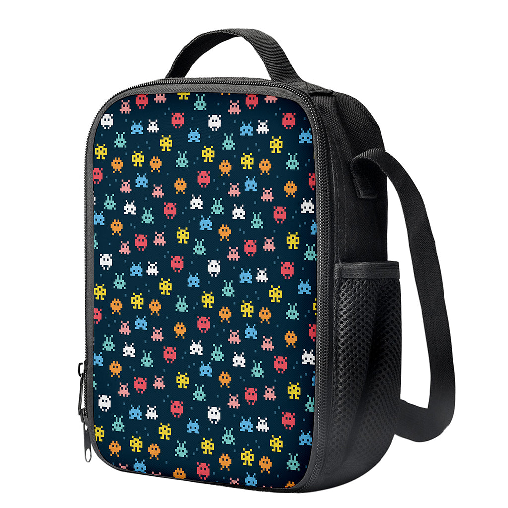 8-Bit Video Game Monsters Pattern Print Crossbody Lunch Bag