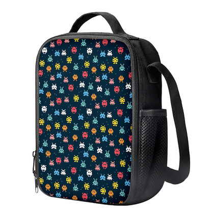 8-Bit Video Game Monsters Pattern Print Crossbody Lunch Bag