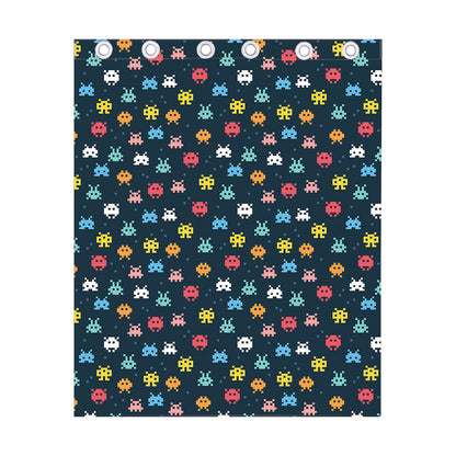 8-Bit Video Game Monsters Pattern Print Curtain