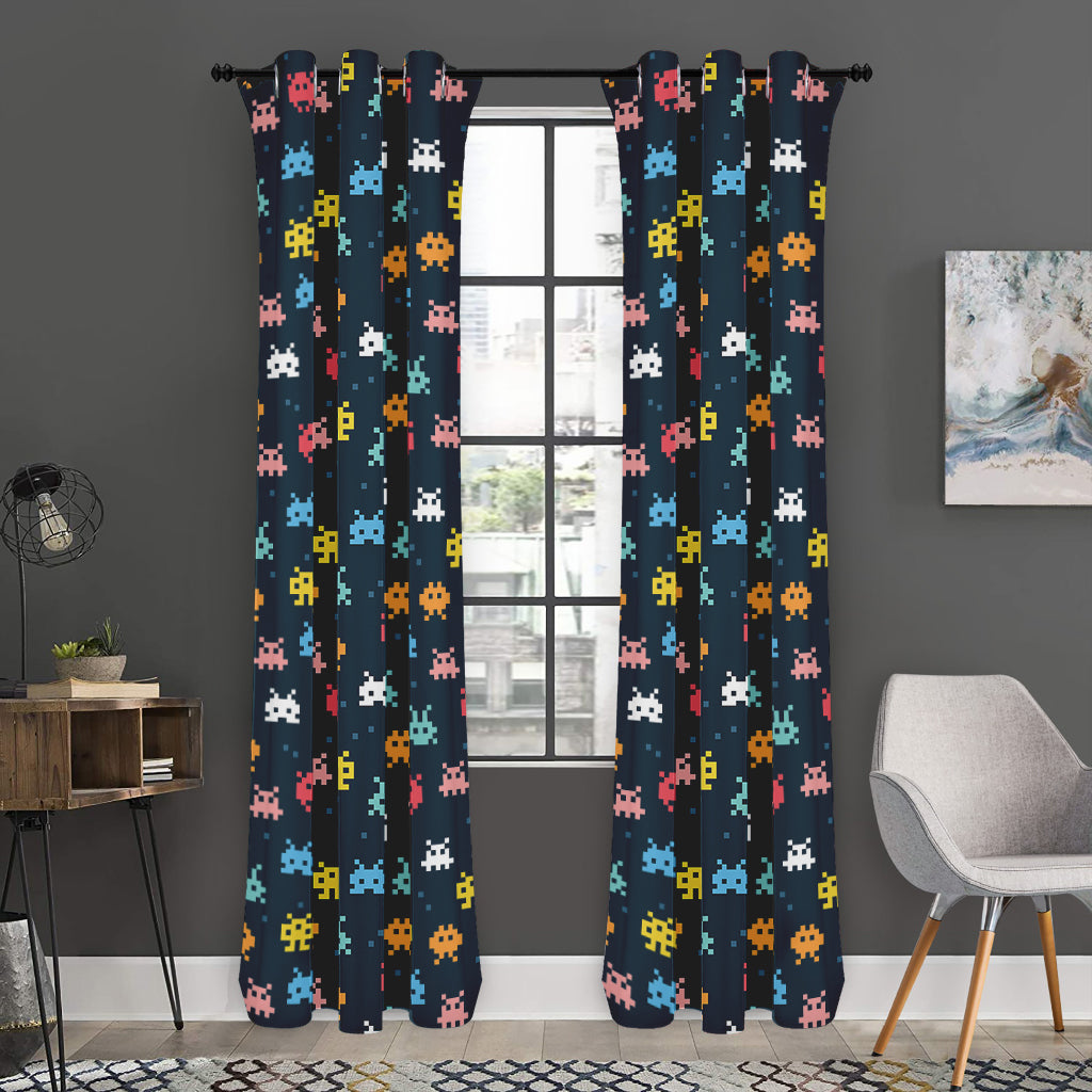 8-Bit Video Game Monsters Pattern Print Curtain