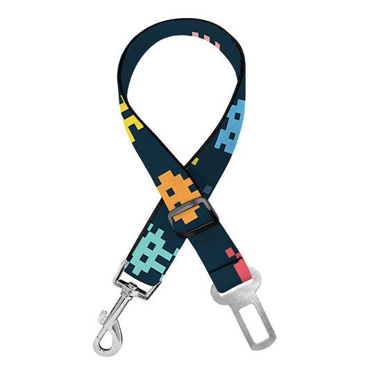 8-Bit Video Game Monsters Pattern Print Dog Seat Belt