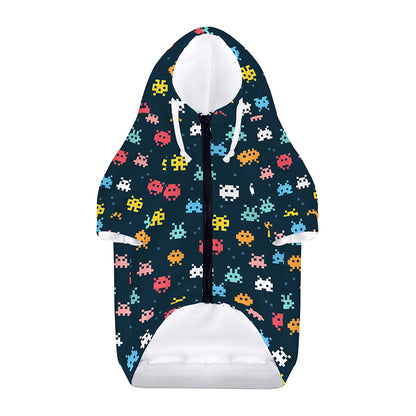 8-Bit Video Game Monsters Pattern Print Dog Zip Up Hoodie