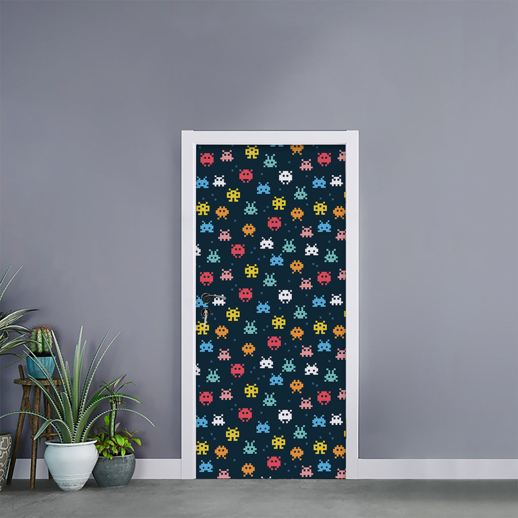 8-Bit Video Game Monsters Pattern Print Door Sticker