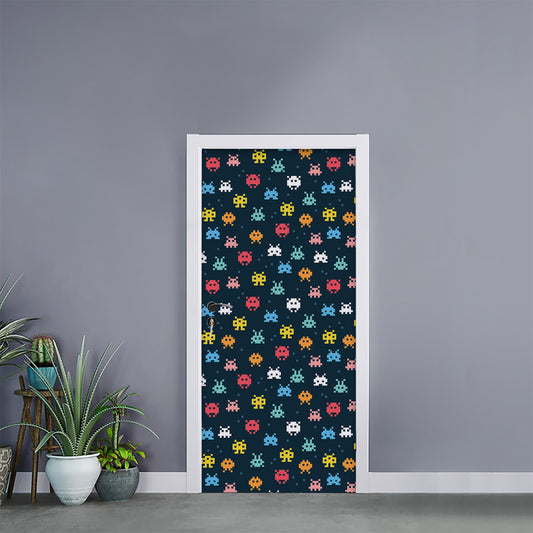 8-Bit Video Game Monsters Pattern Print Door Sticker