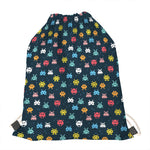 8-Bit Video Game Monsters Pattern Print Drawstring Bag