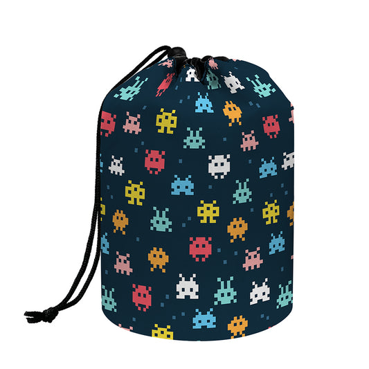 8-Bit Video Game Monsters Pattern Print Drawstring Makeup Bag