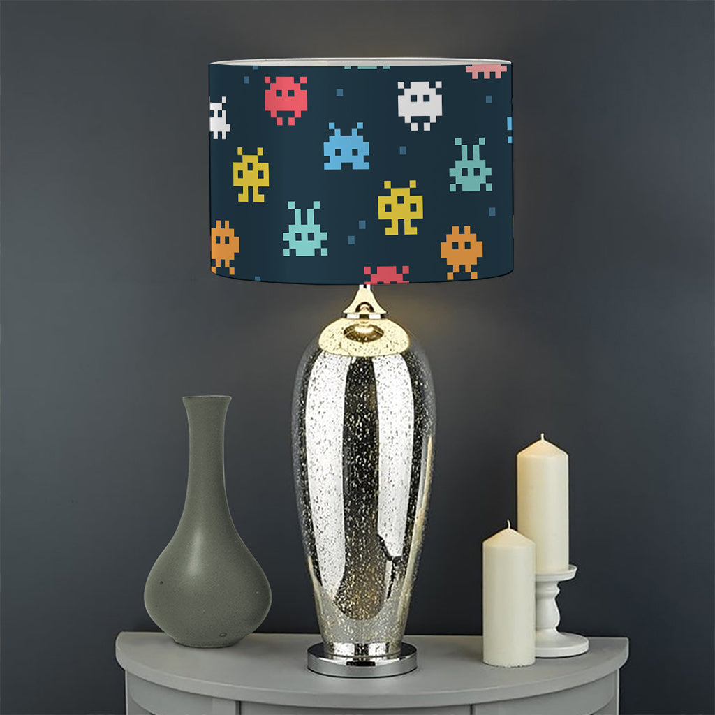 8-Bit Video Game Monsters Pattern Print Drum Lamp Shade