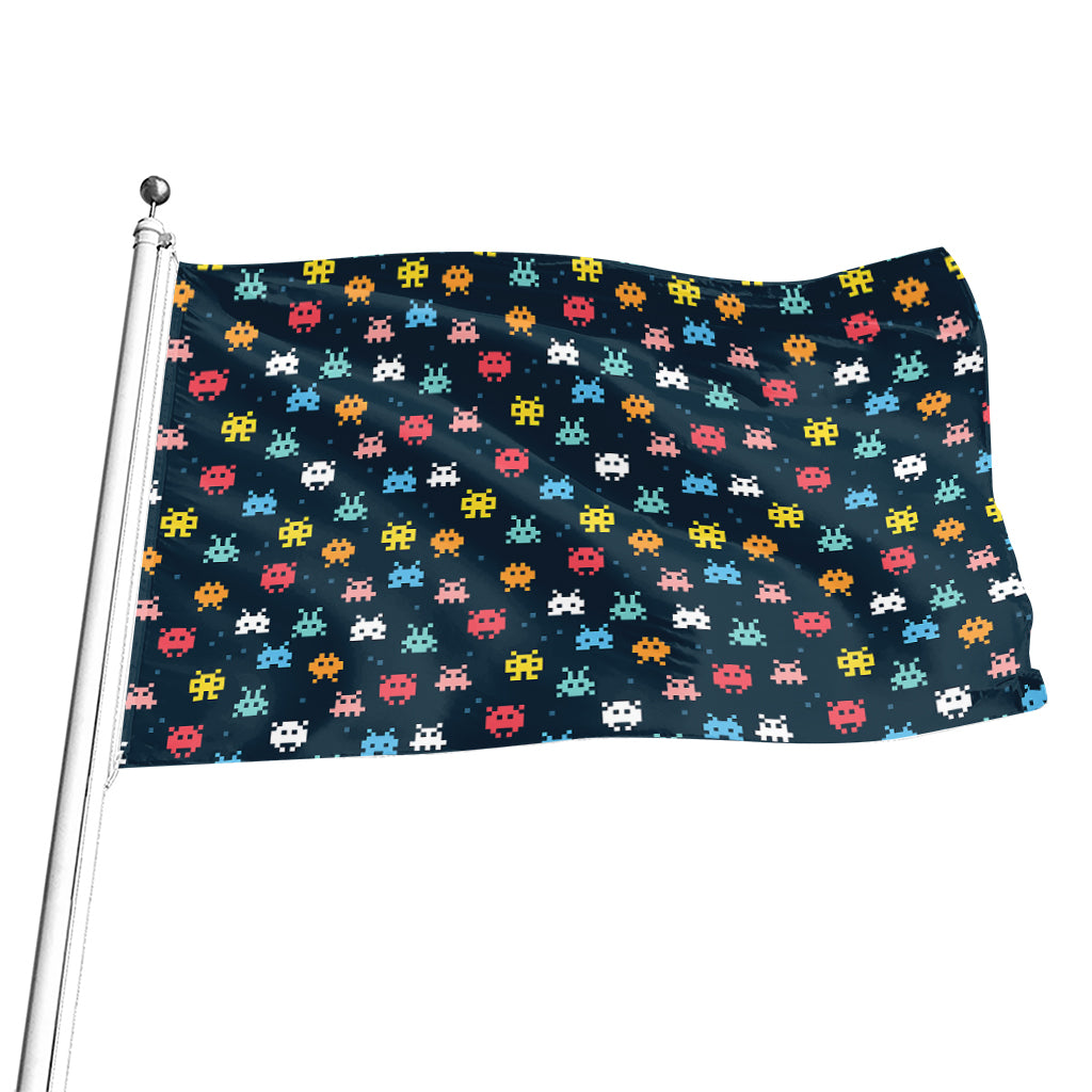 8-Bit Video Game Monsters Pattern Print Flag