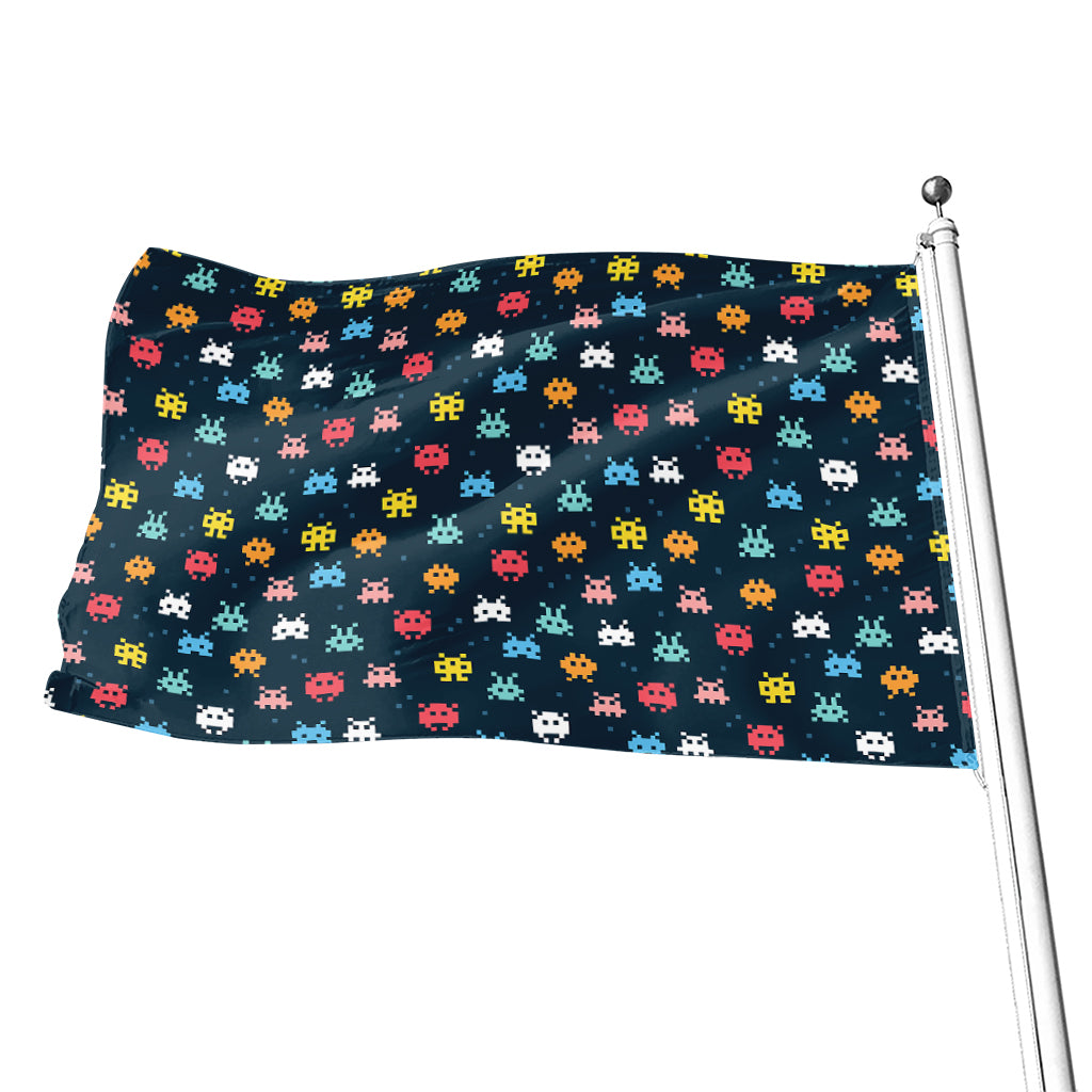 8-Bit Video Game Monsters Pattern Print Flag
