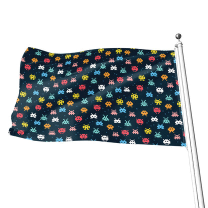 8-Bit Video Game Monsters Pattern Print Flag