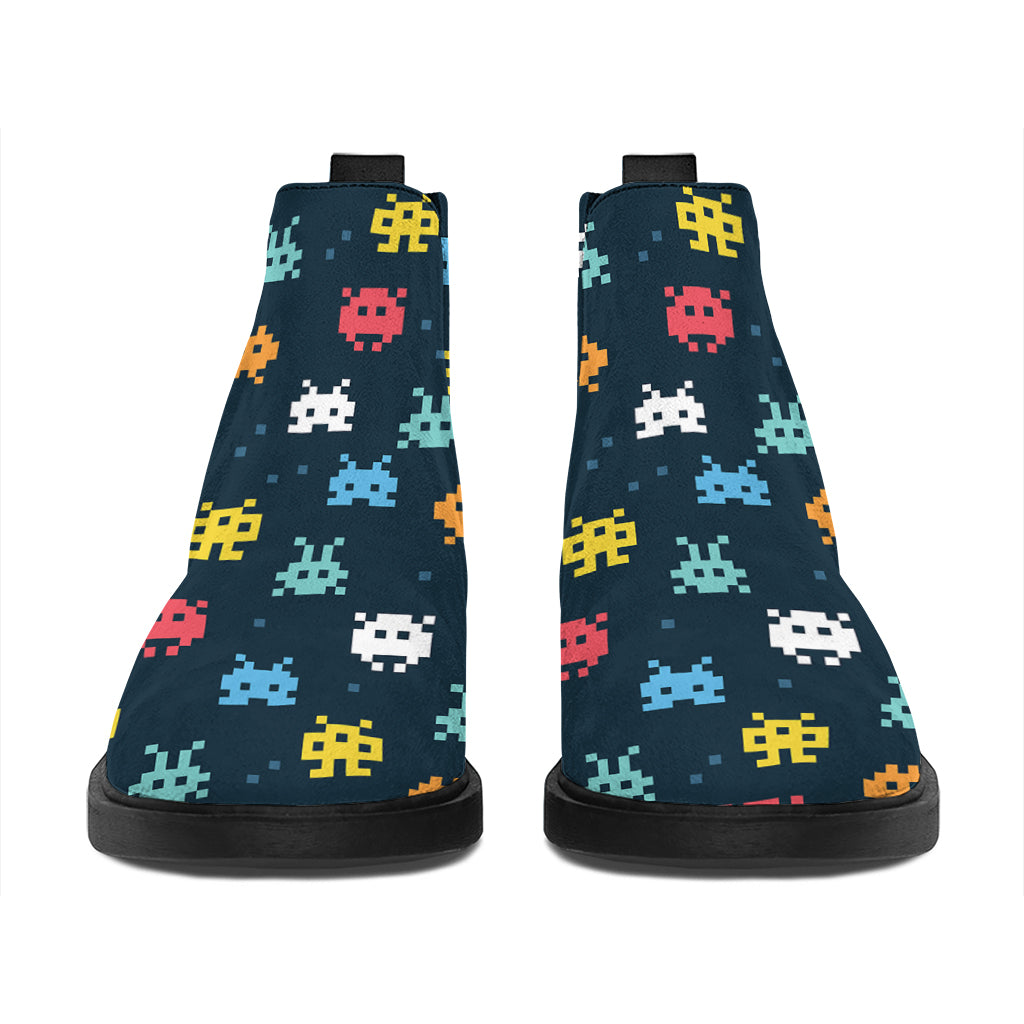 8-Bit Video Game Monsters Pattern Print Flat Ankle Boots