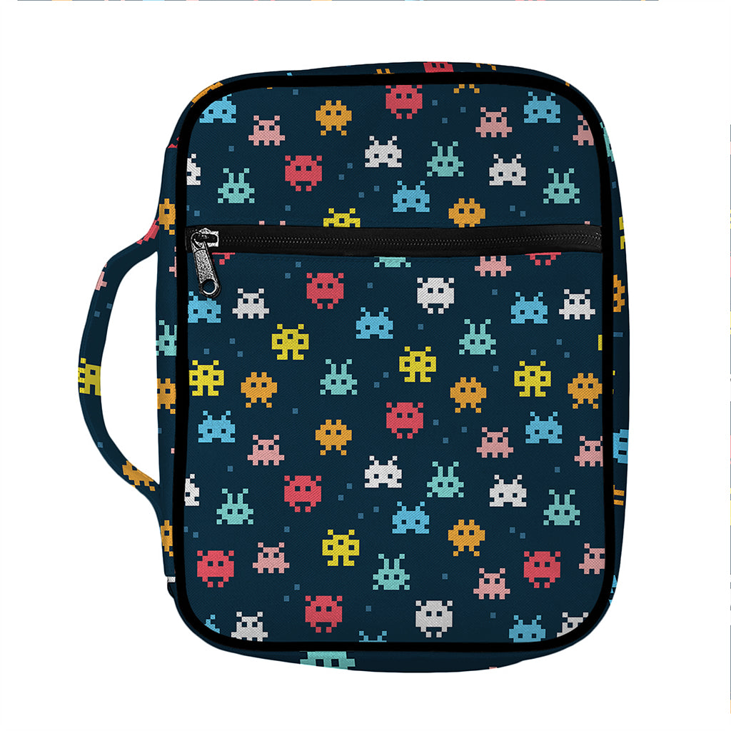 8-Bit Video Game Monsters Pattern Print Front Pocket Bible Bag