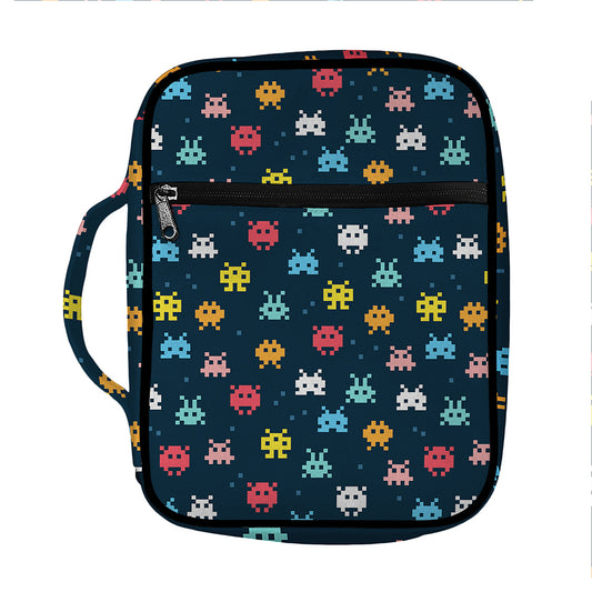 8-Bit Video Game Monsters Pattern Print Front Pocket Bible Bag