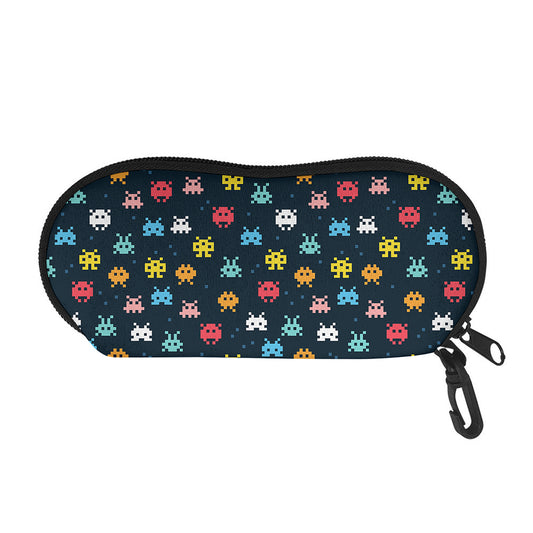 8-Bit Video Game Monsters Pattern Print Glasses Case