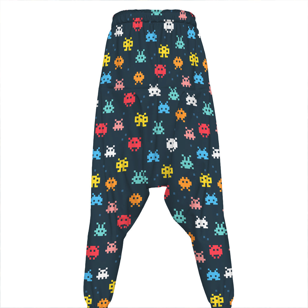 8-Bit Video Game Monsters Pattern Print Hammer Pants