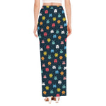 8-Bit Video Game Monsters Pattern Print High Slit Maxi Skirt