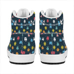 8-Bit Video Game Monsters Pattern Print High Top Leather Sneakers