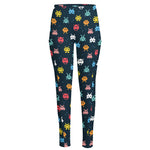 8-Bit Video Game Monsters Pattern Print High-Waisted Pocket Leggings