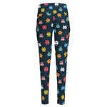 8-Bit Video Game Monsters Pattern Print High-Waisted Pocket Leggings