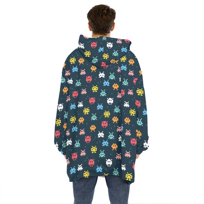 8-Bit Video Game Monsters Pattern Print Hoodie Blanket