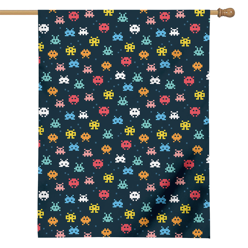 8-Bit Video Game Monsters Pattern Print House Flag